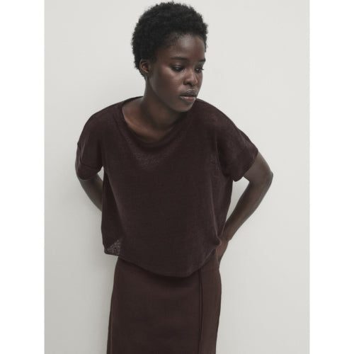100% Linen Short Sleeve Crop T-Shirt
