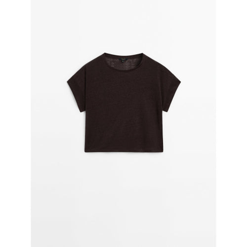 100% Linen Short Sleeve Crop T-Shirt