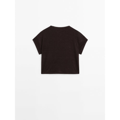 100% Linen Short Sleeve Crop T-Shirt