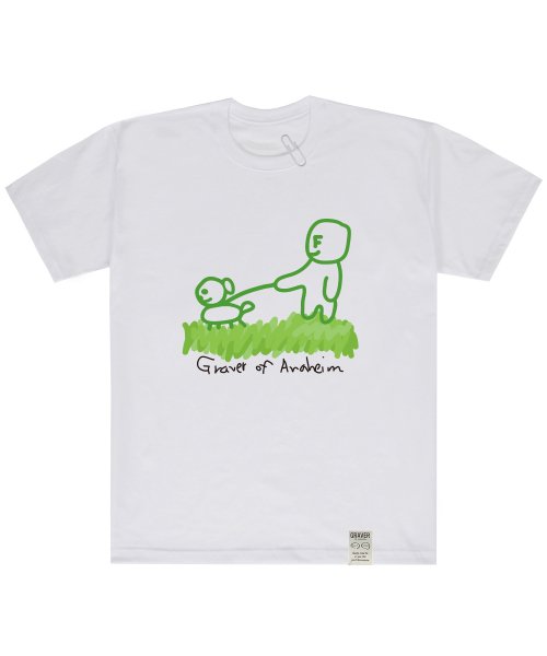 [UNISEX]드로잉 그린 퍼피 워크 반팔티_화이트