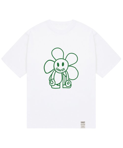 [UNISEX]코믹스 라인 플라워드로잉 반팔티_화이트