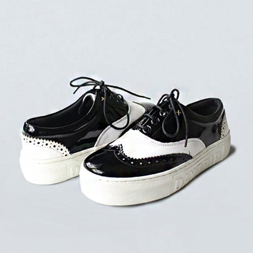 Calfskin Wingtip Sneakers Cristella Black &amp; White