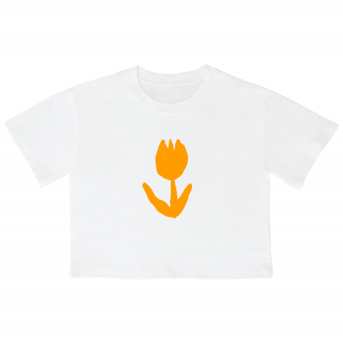 (23SS)SILHOUETTE FLOWER ORANGE Crop Short Sleeve T-Shirt White