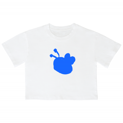 (23SS)SILHOUETTE HONEY BEE BLUE Crop Short Sleeve T-Shirt White