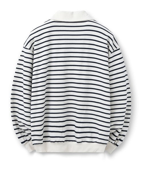Striped Pullover Zip-Up Sweatshirt [Ivory]