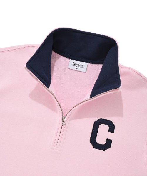 Women&#39;s C Logo Half Zip-up Man to Man Pink