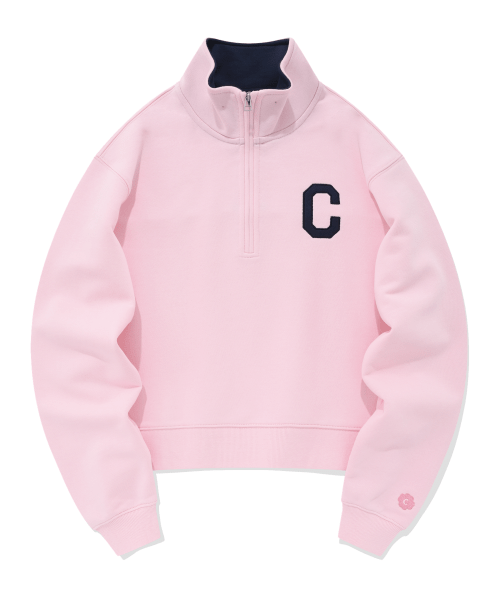 Women&#39;s C Logo Half Zip-up Man to Man Pink