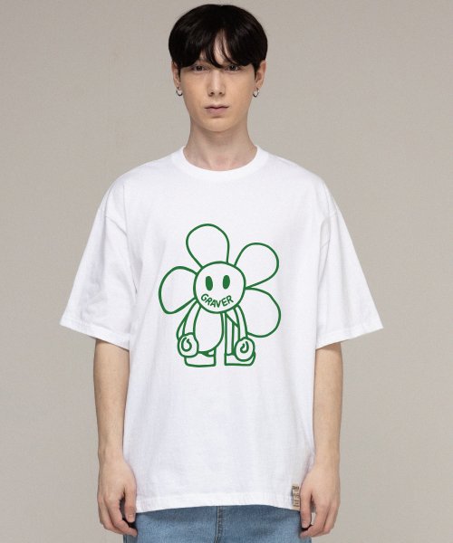 [UNISEX]코믹스 라인 플라워드로잉 반팔티_화이트