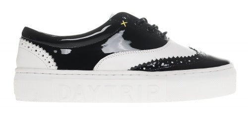 Calfskin Wingtip Sneakers Cristella Black &amp; White