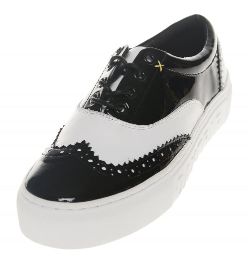 Calfskin Wingtip Sneakers Cristella Black &amp; White