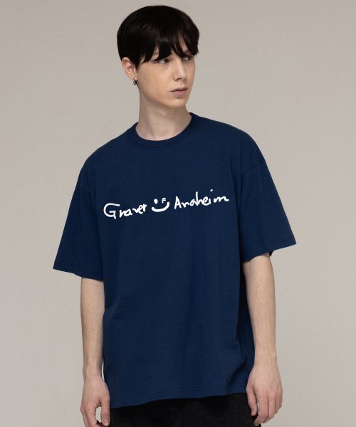 [UNISEX]드로잉 로고 드로잉스마일 반팔티_네이비