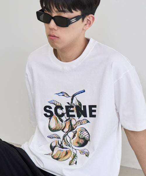 [UNISEX] 씬 애플트리 그래픽 반팔 티셔츠 (CREAM WHITE)